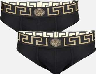 Versace Mens VERSACE 2-Pack Greca Border Briefs, Black - Size: 32/34/35