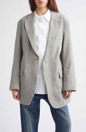 R13 Oversize Ragged Stripe Virgin Wool & Linen Blazer in Light Grey Stripe at Nordstrom, Size X-Small