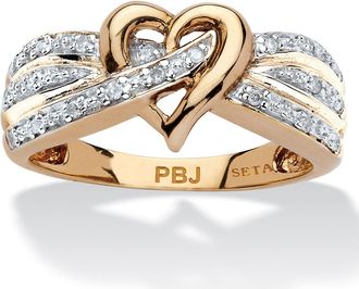 Palm Beach Jewelry 1/10 TCW Diamond Crossover Heart Ring in 18k Gold-Plated