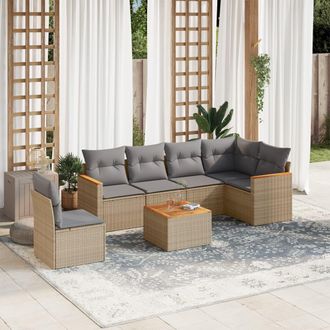 vidaXL Vidaxl - Juego De Sof&aacute;s Jard&iacute;n Con Cojines Beige Mezcla 7 Pzas Rat&aacute;n Pe