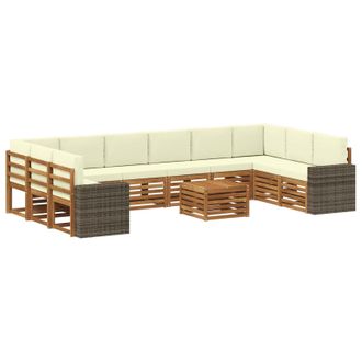 vidaXL Conjunto De Sof&aacute;s De Exterior 11 Pcs Natural Y Crema Poli&eacute;ster Vidaxl