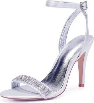 Generic Wedding Bridal Shoes Womens Satin Ankle Strap Bridal Open Toe Prom Party Dress Stiletto Sandals 10.5,White,10 UK