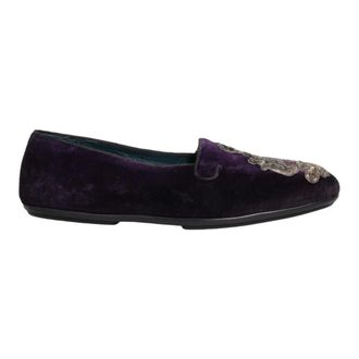 Dolce & Gabbana Loafers, male, Purple, Size: 10 US Velvet Crown Embroidery Loafers