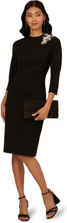 Adrianna Papell Womens 3D Floral Mockneck Short Dress - Black - Size 10 UK