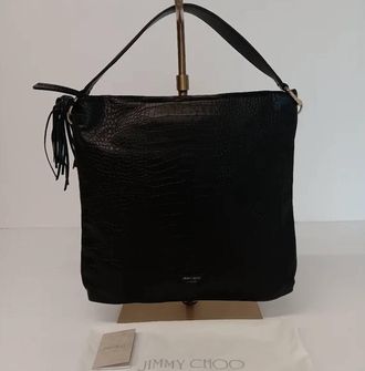 Jimmy Choo London Womens Croc-Embossed Leather Soft Hobo Bag In Black