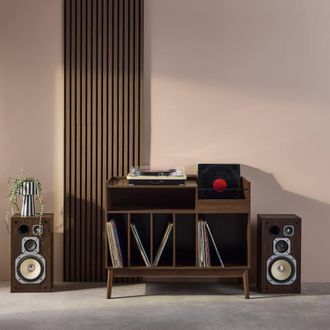 Sweeek 100cm Vintage Vinyl Record Cabinet With Dividers in Brown