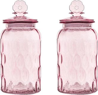 10 Strawberry Street Set Of 2 Textured Glass Flower Canisters, Dimpled Round