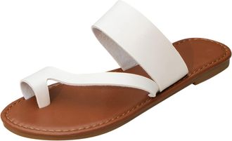Generic 2026 Ladies Fashion Summer Solid Color Leather Cover Toe Flat Bottom Casual Sandals (White, 4.5)