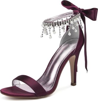 Generic Wedding Bridal Shoes Womens Heels Bridal High Heels 10.5Cm Stiletto Open Toe Sandals Evening Formal Party Dress Shoes,Burgundy,3 UK