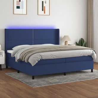 vidaXL Cama Box Spring Colch&oacute;n Y Luces Led Tela Azul 200x200 Cm Vidaxl