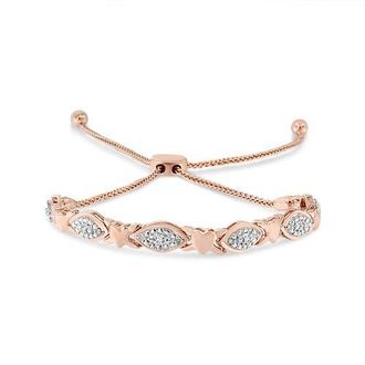 House of Brilliance Silver Diamond Accent Alternating Marquise Shape and Heart Links Bolo Bracelet in Rose Gold Over Silver at Nordstrom