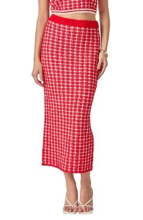endless rose Tweed Check Column Skirt in Red/Cream at Nordstrom Rack, Size X-Small