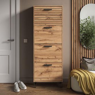 Vicco Mueble Zapatero Amber, Roble Wotan, 60 X 168 Cm Con 4 Compartimentos, Vicco