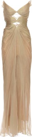 Maria Lucia Hohan All-Over Draped Silk Evening Dress with V-Neck