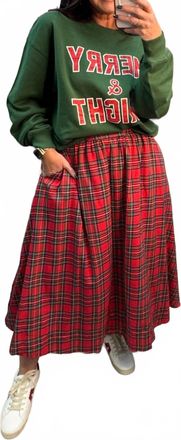 Entro Plaid Pleated Skirt With Pockets In Red