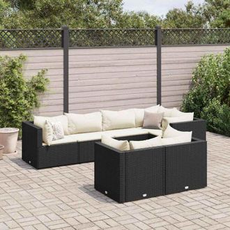 vidaXL Set De Muebles De Jard&iacute;n Y Cojines 7 Pzas Rat&aacute;n Sint&eacute;tico Negro Vidaxl
