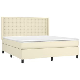 vidaXL Cama Box Spring Colch&oacute;n Y Led Cuero Sint&eacute;tico Crema 160x200 Cm Vidaxl
