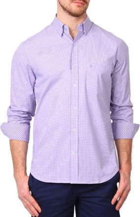 Tailorbyrd Micro Gingham Stretch Cotton Button-Up Shirt in Purple at Nordstrom Rack, Size Xx-Large