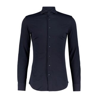 Profuomo Japanese Knitted Shirt - Heren - Casual Overhemden - Blauw - M - Katoen - Overhemden