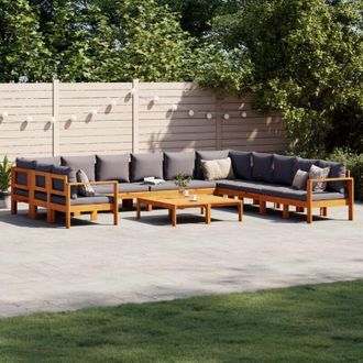 vidaXL Set De Sof&aacute;s De Jard&iacute;n Con Cojines 9 Pzas Madera Maciza Acacia Vidaxl