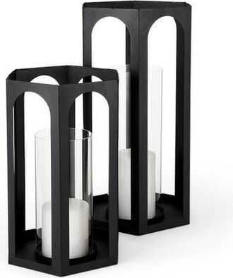 Mercana Balley Set of Two Metal Hexagonal Candle Holder in Black at Nordstrom