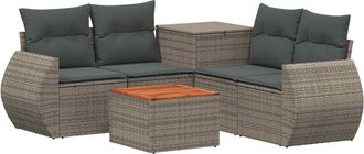 vidaXL Juego De Sof&aacute; 6 Uds. Gris Y Gris Oscuro Rat&aacute;n Sint&eacute;tico Y Acero Vidaxl