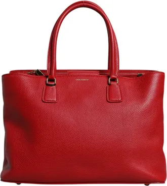 Dolce & Gabbana Red Calfskin Leather Logo Plaque Top Handle Womens Bag