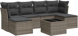 vidaXL Vidaxl - Set De Sof&aacute;s De Jard&iacute;n 7 Piezas Con Cojines Rat&aacute;n Pe Gris