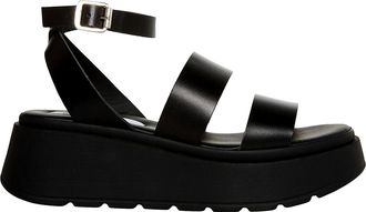 Steve Madden Tenysi Wedge Sandal Black Leather TENY01S1-001 Womens