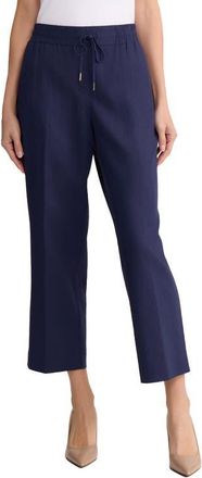 Jones New York Drawstring Waist Linen Blend Pants in Pacific Navy at Nordstrom, Size X-Small