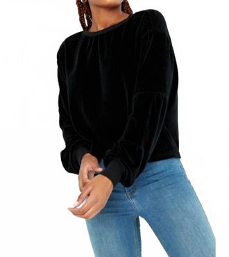 Bloomingdale's Neptune Ruched Sleeve Velour Crew Sweatshirt In Black