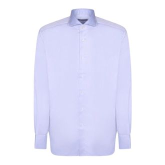 Dell'Oglio Cotton Twill Shirt - Heren - Zakelijke Overhemden - Blauw - S - Katoen - Overhemden