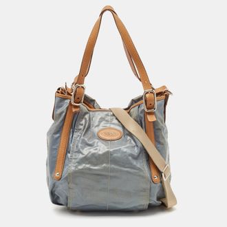Tod's Tods Light Blue/brown Coated Denim And Leather G-Line Easy Sacca Bag