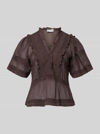 Neo Noir Neo Noir Blusenshirt mit H&auml;kelspitze Modell Evienne in Dunkelbraun, Gr&ouml;&szlig;e 34