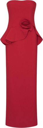 Rotate Red Long Flower Applique Rose Strapless Midi Dress