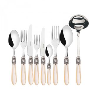 Oxford 1960 Oxford Ghiera Argento Anticato, Posate Set 75 Pz, Scatola - Ghiera: Argento - Colore: Avorio