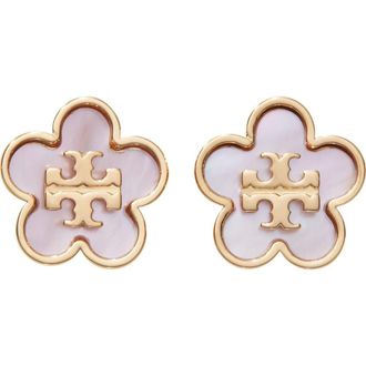 Tory Burch Forget Me Not Enamel Stud Earrings in Tory Gold /Pink at Nordstrom