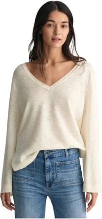 GANT V-hals Linnenmix Casual Trui - Dames - V-hals truien - Beige - 2XS - Linnen - Truien & Vesten