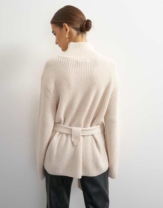 Topshop giacca utility in maglia con collo alto a imbuto, con lana, beige-Neutro