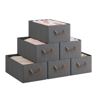 Woltu Juego De 6 Cajas De Almacenamiento Plegables, Contenedores De Tela Con Asas, 47x28x20 Cm, Gris+marr&oacute;n - Woltu
