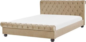 Beliani Bed Velvet AVALLON 160 x 200 cm (EU King Size) Beige