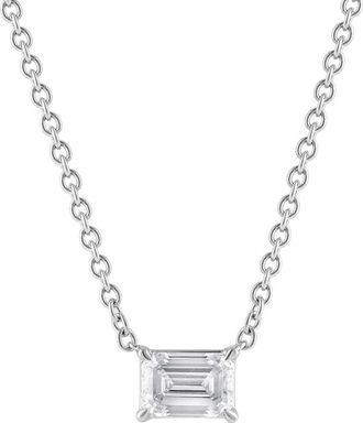 Grown Brilliance 0.75 Carat 14K White Gold Emerald Cut Lab Grown Diamond 18 Solitaire Pendant Necklace for Women- Color/Clarity-GVSI