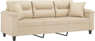 vidaXL Sofá de 3 plazas con cojines tela microfibra color crema 180 cm vidaXL