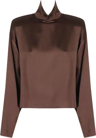 Federica Tosi Overhemden, Dames, Bruin, XS, Satijn, Satin Blouse