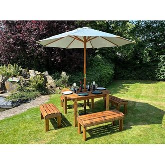 Charles Taylor Trading Six Seater Garden Furniture Rectangular Set - L290xW245xH80 cm in Light Brown