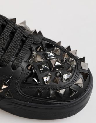 Dolce & Gabbana Black Leather Studded Low Top Sneakers Mens Shoes