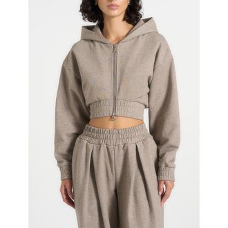 Mani&egrave;re De Voir Josiane Relaxed Zip Through Hoodie in Taupe at Nordstrom, Size 12
