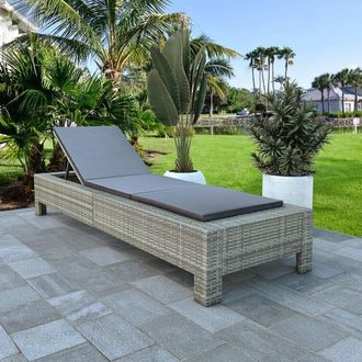 vidaXL Sunbed with Cushion Gray Poly Rattan, 46236