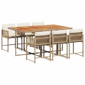 vidaXL Set Comedor De Jard&iacute;n 7 Pzas Con Cojines Rat&aacute;n Sint&eacute;tico Beige Vidaxl