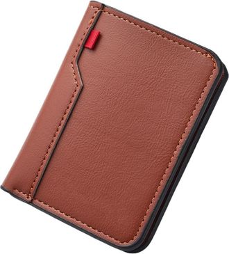 Generic New Ultra-thin Mini Soft PU Leather Credit Card Wallet Holder for Men - Short Vertical Design(Brown a)